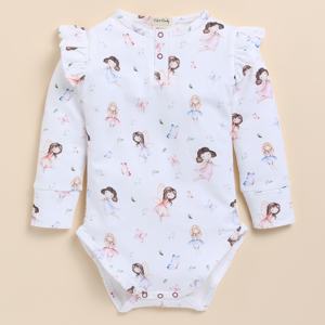 Body à manches longues en bambou organique élasthanne de qualité supérieure imprimé à volants de conte de fées pour sous-vêtements de bébé - Product Image 2