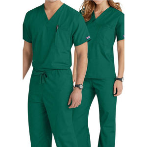 Ensemble de blouses médicales vertes unisexes, col en V, manches courtes, pantalon, uniforme d'hôpital, coton, polyester, satin - Product Image 1