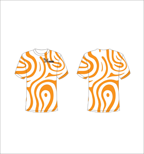 Camiseta Deportiva Ligera de Manga Corta Sublimada Personalizada con Patrón Abstracto de Ondas en Naranja y Blanco, Venta al Por Mayor - Product Image 1