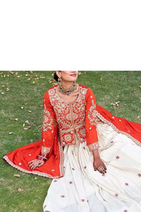 Lehenga Choli, robe de mariée indienne traditionnelle en soie pour femmes, rouge crème, brodée, longueur au sol, tenue ethnique élégante pour femmes - Product Image 5