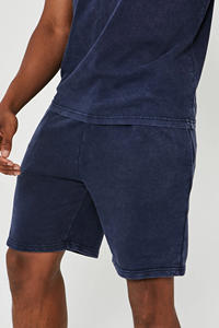 Ensemble T-shirt col rond et short en coton délavé pour homme – Tenue décontractée d'été respirante en maille unie - Product Image 6