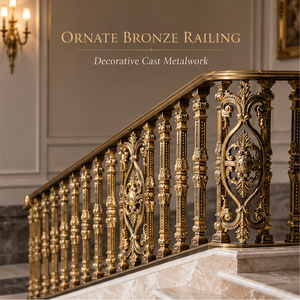Balustrades en bronze opulentes avec panneaux médaillons ornés, piliers sculptés à motifs floraux et embouts décoratifs. - Product Image 1