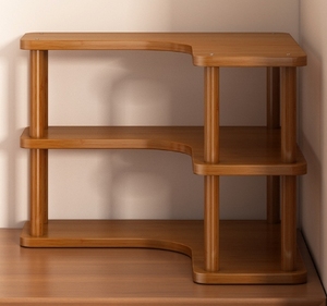 Étagère de rangement de bureau en bambou en forme de L, organisateur d'angle multi-niveaux pour cuisine, salon, table à thé - Product Image 1