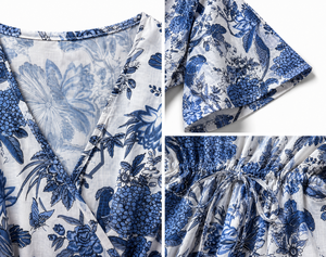 Palm Tree Cotton Kaftan Maxi Dress for Women <b>Long</b> <b>Nightdress</b> Summer Resort Wear Loungewear Gown with Drawstring Waist - Product Image 6