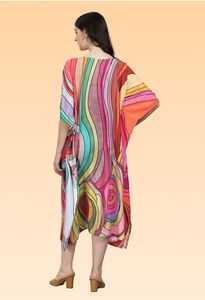 Vestido Corto Tipo Kaftán para Mujer – Estampado Étnico de Pavo Real en Amarillo y Verde, Túnica Holgada Festiva - Product Image 4