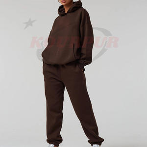 Conjunto de Sudadera con Capucha Extra Grande para Mujer, Color Sólido, Felpa de Algodón, con Bolsillos, Estilo Urbano Otoñal - Product Image 1