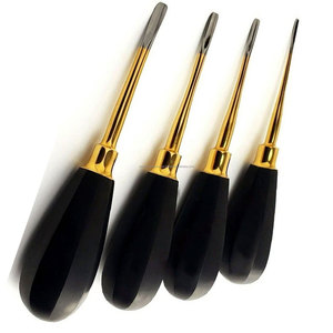 Dental Extraction Elevators 4 Pcs Silver Ergonomic Grip Gold Plated Stainless Steel Manual Surgical Tooth Root Elevator - Product Image 1