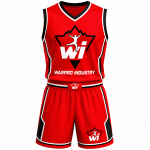 ชุดเสื้อบาสเก็ตบอลชาย Warpro Industry แบบไม่มีแขน คอวี สีแดงขาว พิมพ์ลายแบบ Sublimation ระบายเหงื่อได้ดี ชุดกีฬา - Product Image 2