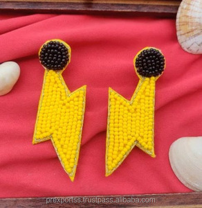 Pendientes Colgantes con Cuentas de Rayo, Hechos a Mano, Bordado de Cuentas Amarillas y Negras, Joyería de Moda, Pieza Destacada, Personalizado, Unisex, Clásico - Product Image 1