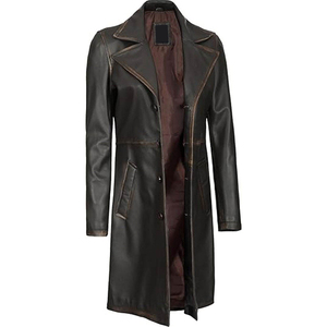 <b>Men's</b> Genuine Leather <b>Long</b> Trench <b>Coat</b> Notched Lapel Single Breasted Thick Outerwear custom leather <b>coat</b> - Product Image 3