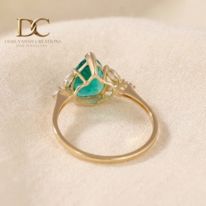 Anillo de oro macizo de 14 quilates de lujo con diamante cultivado en laboratorio y esmeralda colombiana cultivada en laboratorio para joyería de boda y fiesta para mujer - Product Image 3
