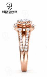 แหวนหมั้นเพชรทรงกลมแบบ Halo ทองคำขาว 18K ดีไซน์วงแหวนแยกส่วนประดับเพชรแบบ Pave หรูหราเหนือกาลเวลา ของขวัญเครื่องประดับชั้นดีสำหรับเจ้าสาว - Product Image 2