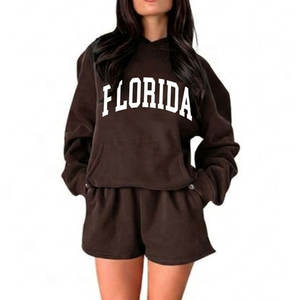 Conjunto de 2 Piezas de Shorts de Felpa 100% Algodón para Mujer, Top de Manga Larga con Capucha Bordado, Corte Regular, Secado Rápido y Transpirable - Product Image 6