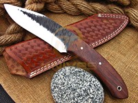 Couteau de camping à lame fixe forgé à la main sur mesure avec manche en bois et étui, OEM disponible - Couteaux RB, garantie de 3 ans