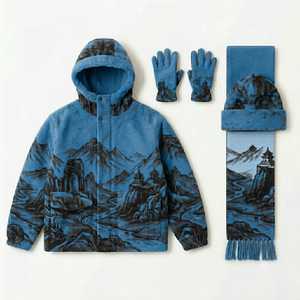 Parka de invierno con estampado forestal, con capucha, manga larga, gruesa, cálida, informal, con guantes, bufanda y gorro a juego - Product Image 6