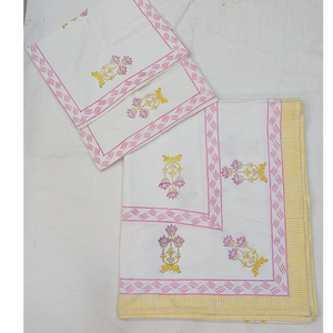 Luxury Jaipur Artisanal Hand Block Print <b>King</b> <b>Size</b> 3 Pcs Bedsheet <b>Set</b> 100% Cotton Eco-Friendly Soft Non Toxic Dyes 200TC Flowers - Product Image 1