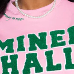 Sudadera AKA Miner Hall de chenilla rosa para mujer, con letras griegas bordadas, cuello redondo premium, top de hermandad - Product Image 6