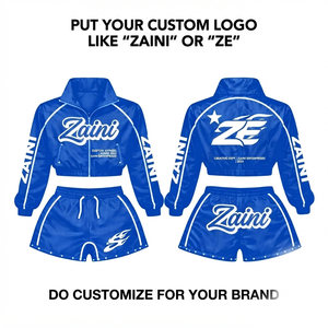 Women 300 GSM Polyester Windbreaker <b>Short</b> <b>Set</b> Hooded Quick Dry Winter Custom Logo Cropped Outfit Wear - Product Image 1