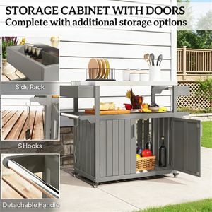 Carrello Bar da Esterno Grigio con Armadietto e Ripiano per Isola Cucina - Product Image 4