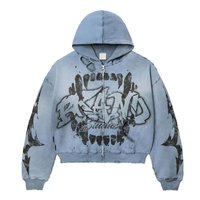 Sweat à capuche délavé au soleil de qualité supérieure avec impression personnalisée, fermeture éclair, style streetwear décontracté unisexe