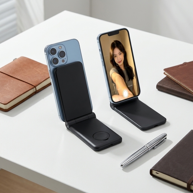 Foldable 2 in 1 Phone Stand Travel Magnetic Wireless Charger Selfie Stick for Live Streaming
