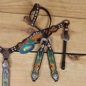 Ensemble de têtière et de collier de poitrine en cuir véritable de qualité supérieure, style western, avec nœuds et design perlé, produit équestre - Product Image 5
