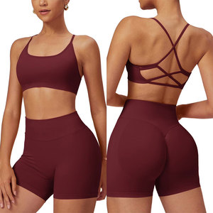 Conjunto de Shorts de Yoga para Mujer, Estilo Moderno, Corte Ajustado, Transpirable, Largo hasta la Rodilla, 2 Piezas - Product Image 1
