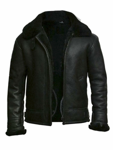 Brown <b>Sheepskin</b> Men's Genuine Leather Breathable Streetwear Moto <b>Jacket</b> Polyester Lining Windproof Winter Biker Coat Regular Fit - Product Image 1