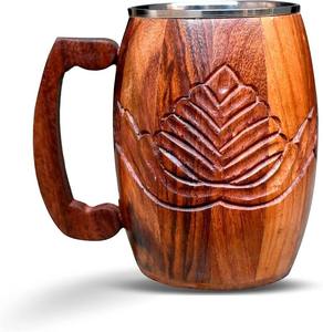 Mug en bois artisanal de haute qualité, effet double paroi, isolation thermique naturelle - Product Image 3