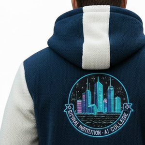 Chaqueta Varsity con Capucha para Hombre, Color Azul Marino y Blanco, con Forro Polar Grueso, para Invierno, con Parches Bordados con la Letra C en Chenilla - Product Image 5