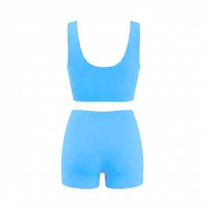 Conjuntos de Yoga Personalizados Azul Cielo para Mujer, 2 Piezas, Ropa Deportiva Transpirable, Bra Deportivo Sin Costuras, Shorts Ligeros Anti-UV Elásticos - Product Image 2