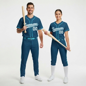 Ensemble d'uniformes de baseball en jersey de polyester à rayures fines, broderie Canada Amérique, personnalisable, maillot vierge - Product Image 2