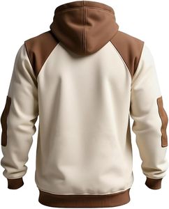 Sweat-shirt à capuche pour homme 100% coton tricoté respirant coupe ample pour l'hiver, color block, pull décontracté bleu sarcelle - Product Image 5