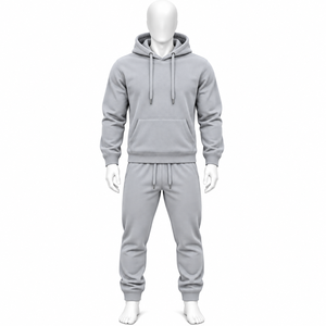 Ensemble de survêtement décontracté en coton 100% de haute qualité, avec broderie de logo délavée à l'acide, manches longues surdimensionnées et pantalon de survêtement uni - Product Image 5
