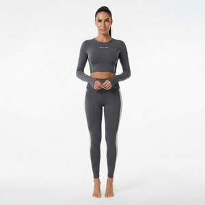 Women Long Sleeve Crop Top and High Waist <b>Leggings</b> Set Custom Yoga Fitness <b>Activewear</b> - Product Image 1