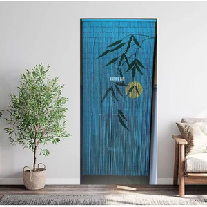Dreamy Vertical Bamboo Blinds Blue Bamboo Leaf Pattern Bohemian Style Blackout Eco-Friendly Durable Bead Rope for Octagonal - Product Image 3