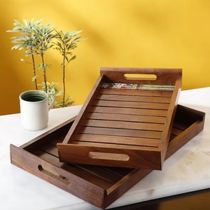 Plateau de service rectangulaire en bois très demandé avec poignées en corde, design rustique, plateau décoratif pour usage domestique - Product Image 3
