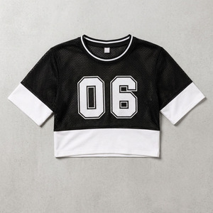 T-shirt Athlétique Rétro Décontracté pour Femme, Personnalisé, Respirant, Blanc et Noir, en Maille, avec Numéro, Coupe Courte, Idéal Printemps-Été - Product Image 4