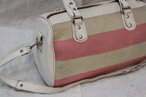 Striped Woven Tote Bag Shoulder <b>Handbag</b> Zipper Closure Two Handles Portable Travel Bag for Daily Use - Product Image 5