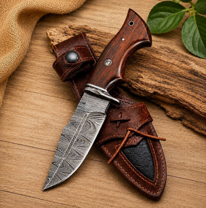 Couteau à lame fixe en acier Damas D2 fait main sur mesure avec étui en bois et en cuir |   Couteau utilitaire plein format pour l'extérieur |   Fabricant OEM/ODM - Product Image 4