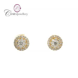 Superventas 18K AU750 Natural G/VS Diamond Halo Cluster Stud Pendientes Color Amarillo Blanco para bodas Aniversarios Regalo OEM - Product Image 4