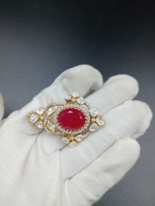 Bijoux Amaira, pendentif vintage plaqué or argent, design classique, cristal rouge, strass, fleur, bijoux de mariage pour femmes, mode - Product Image 5