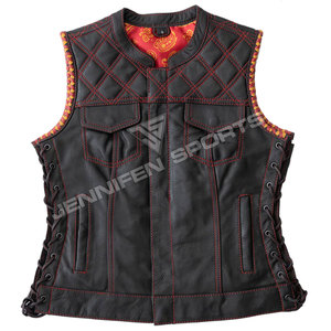Chaleco Corto de Cuero Vacuno Genuino para Mujer, Diseño de Diamantes, Cortavientos, para Motociclismo, Ropa de Calle, Invierno - Product Image 1