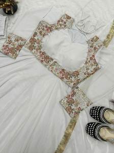 Vestido Anarkali largo hasta el suelo, estilo Indo-Occidental, en tela de georgette sintética blanca, el más hermoso, para bodas y fiestas. - Product Image 4