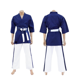 Blue Karate Gi Uniform Set for Adults Unisex Cotton Martial Arts Wear with White Belt and Side Stripes Regular Fit Wholesale - Product Image 1