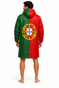 Chaqueta Larga Impermeable con Capucha y Forro Polar Sherpa, Diseño Personalizado por Sublimación, Bandera de Portugal, Venta al Por Mayor de Fábrica OEM - Product Image 4