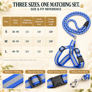 Reflective <b>Dog</b> <b>Harness</b> and Braided Rope Leash Set Adjustable Polyester Webbing 120cm <b>Dog</b> Walking Set Wholesale Copy Title - Product Image 4
