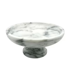 Bol sur piédestal en marbre blanc artisanal de luxe, style nordique moderne, bol décoratif pour fruits, centre de table en pierre naturelle pour hôtel et maison - Product Image 1