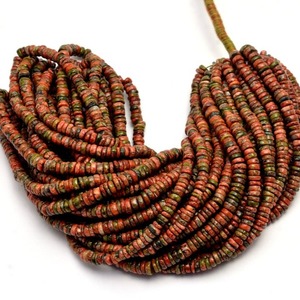 Natural Unakite Smooth Heishi Tyre Shape Loose <b>Beads</b> 4 To 5MM <b>Red</b> Unakite Gemstone <b>Beads</b> For Jewelry Making By Indian Wholesaler - Product Image 4