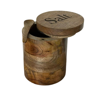 Contenedor Redondo de Madera de Olivo de Lujo Natural House para Especias, Pimienta y Sal con Tapa Giratoria de Uttar Pradesh - Product Image 1